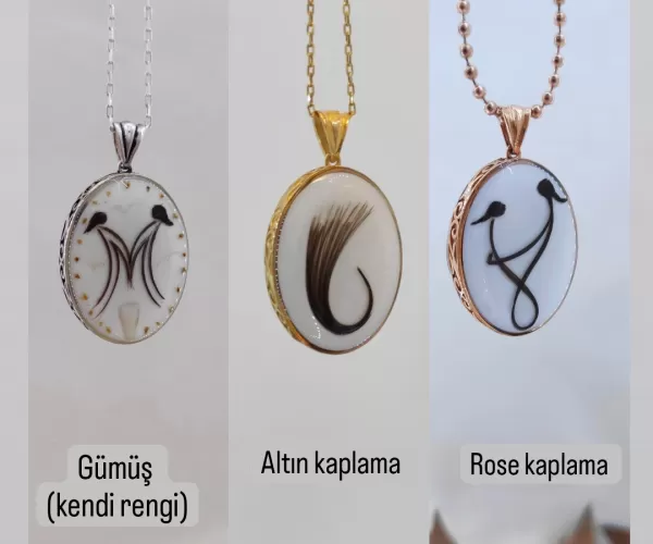 gümüş çift taraflı desenli kolye